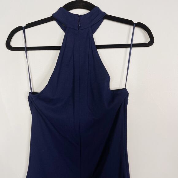 Express Size 4 Navy Blue Halter Neck Overlap Asymmetrical Bodycon Dress Cocktail - Picture 8 of 8